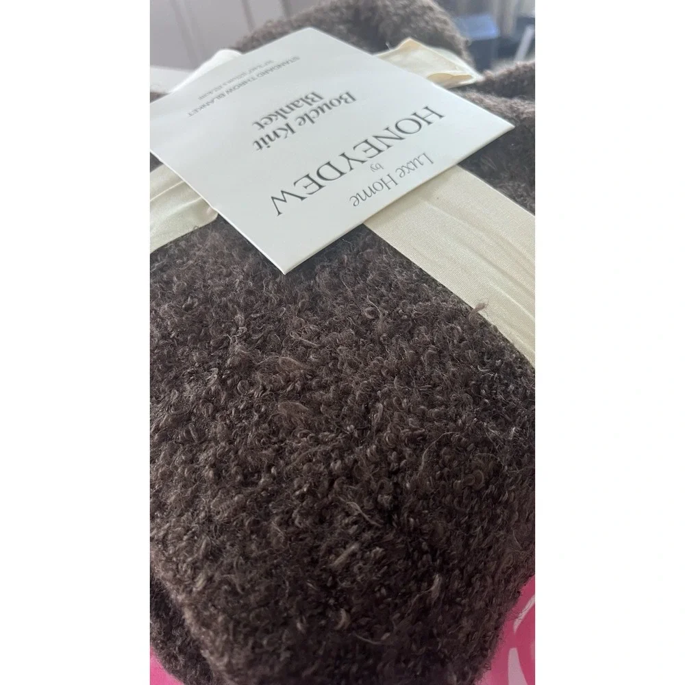 Luxe Home By Honeydew Boucle Knit Throw Fringe Blanket Chocolate 50